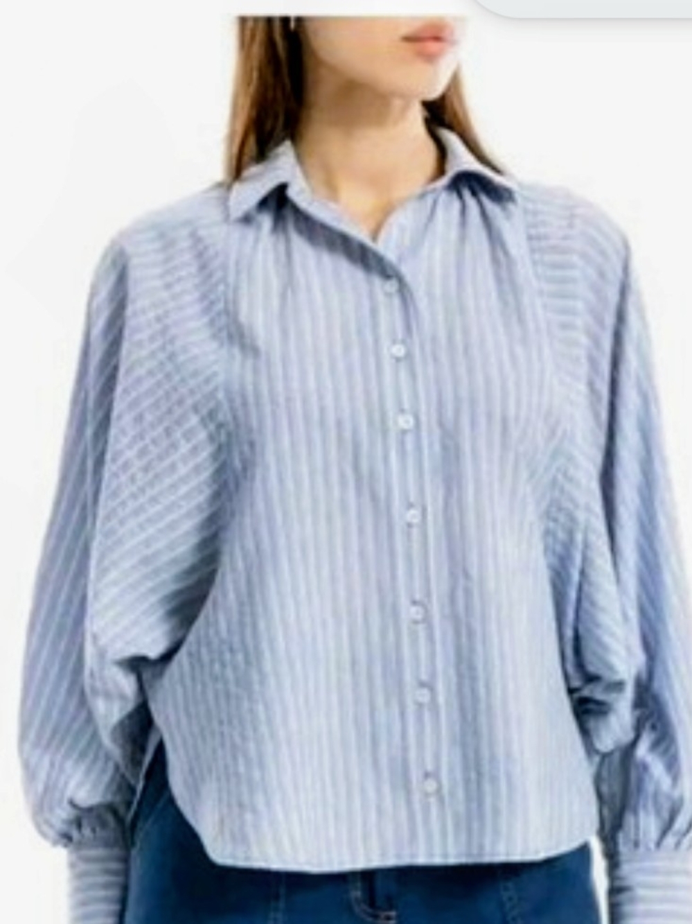 Max Studio Light Blue Striped Button-Down Shirt